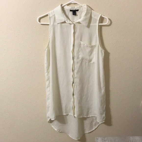 Forever 21 White Button Up Sleeveless Tank Small - Picture 1 of 5